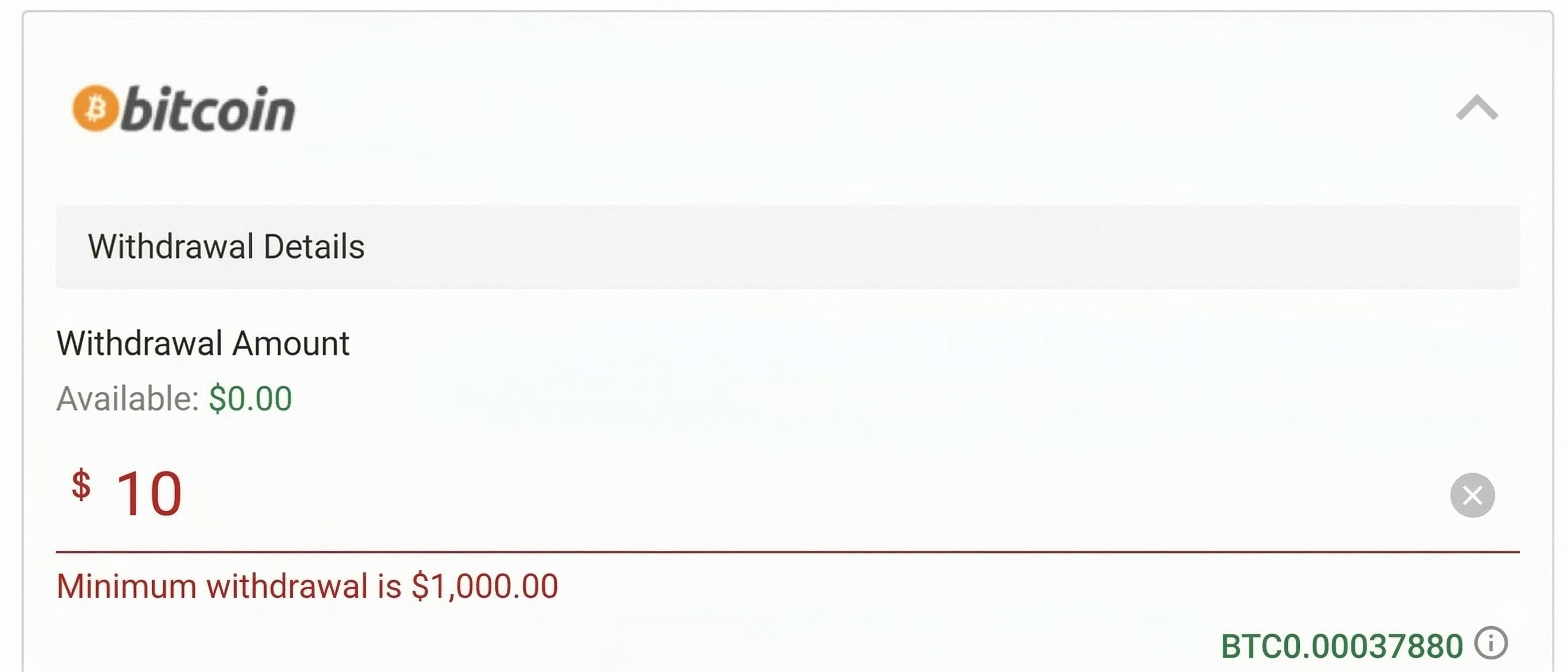 Cryptocurrency (BTC): 1,000 Dollars