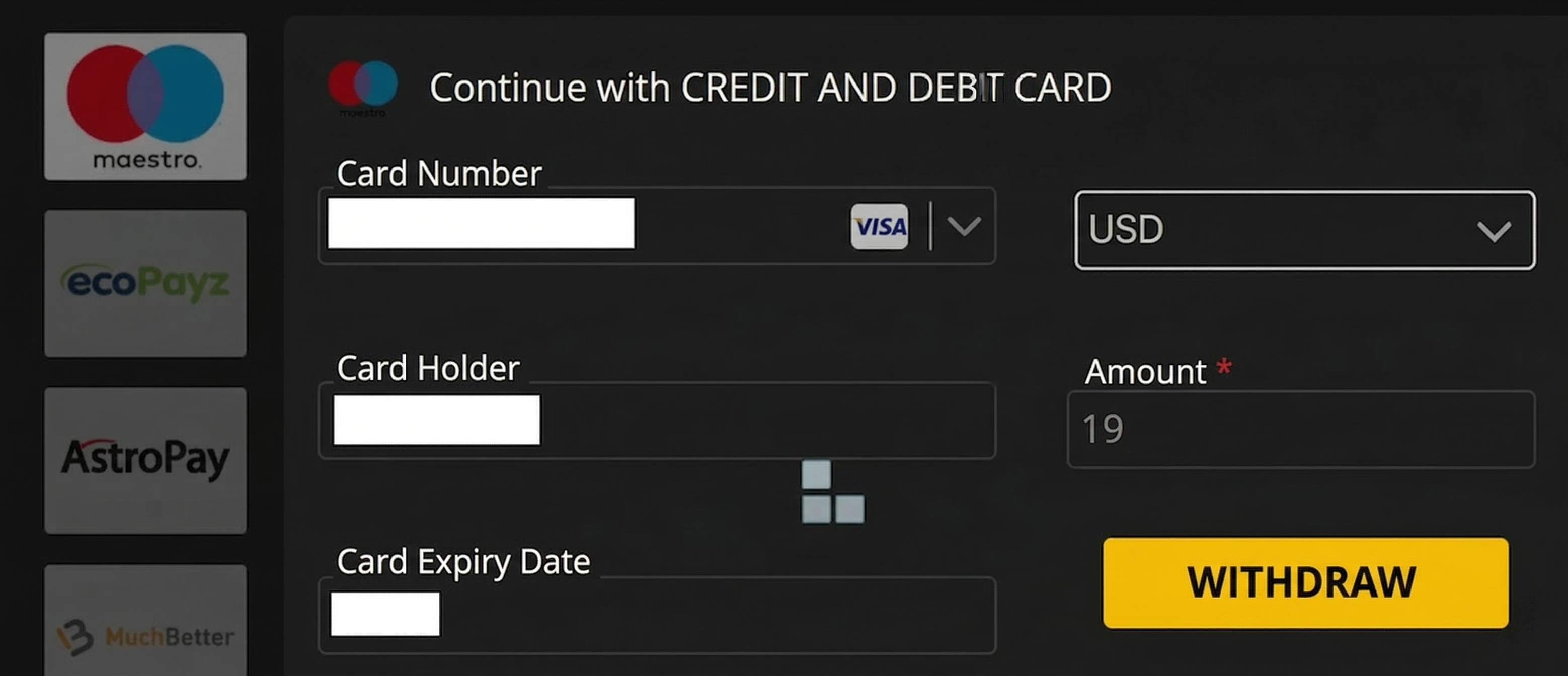 you can only withdraw to the "card used for deposit."