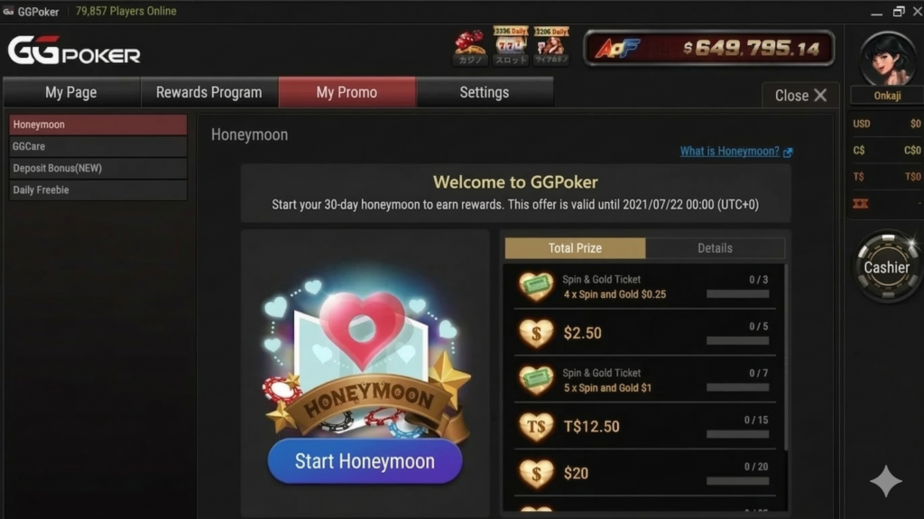GGPoker honeymoon bonus