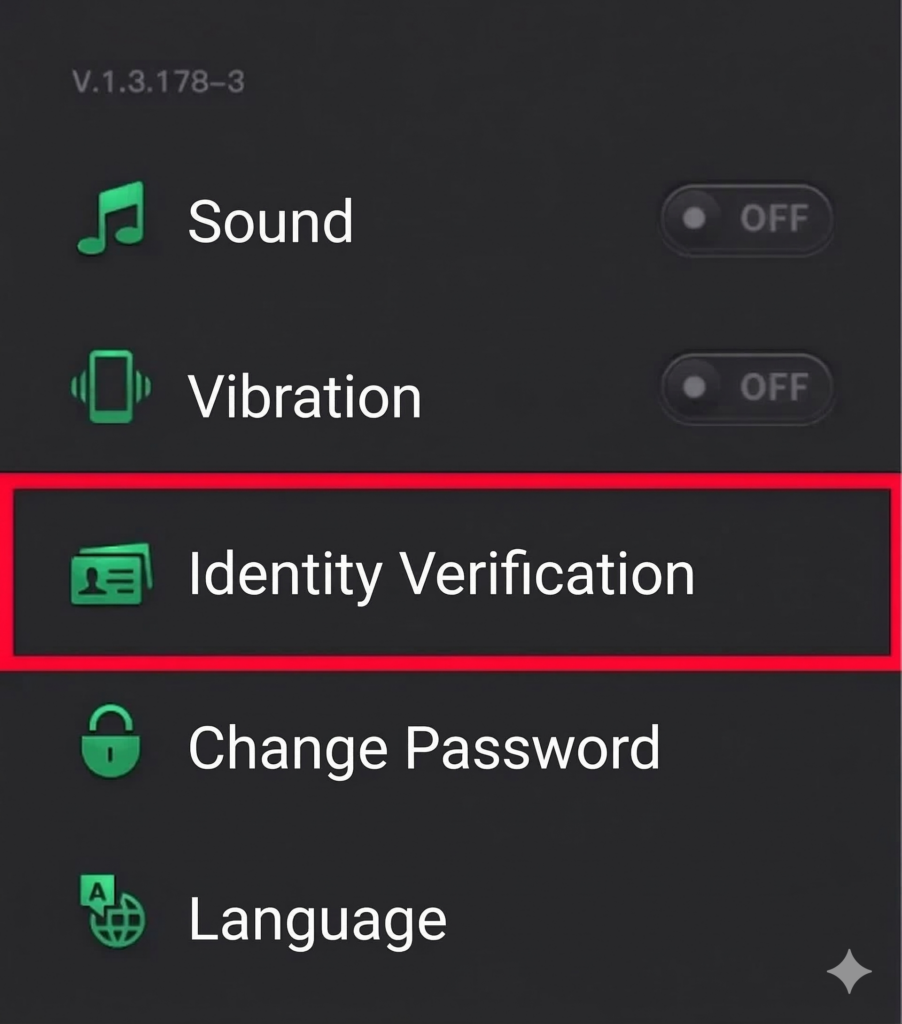 settings list screen shown below