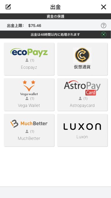ecoPayzの出金手続きの画面
