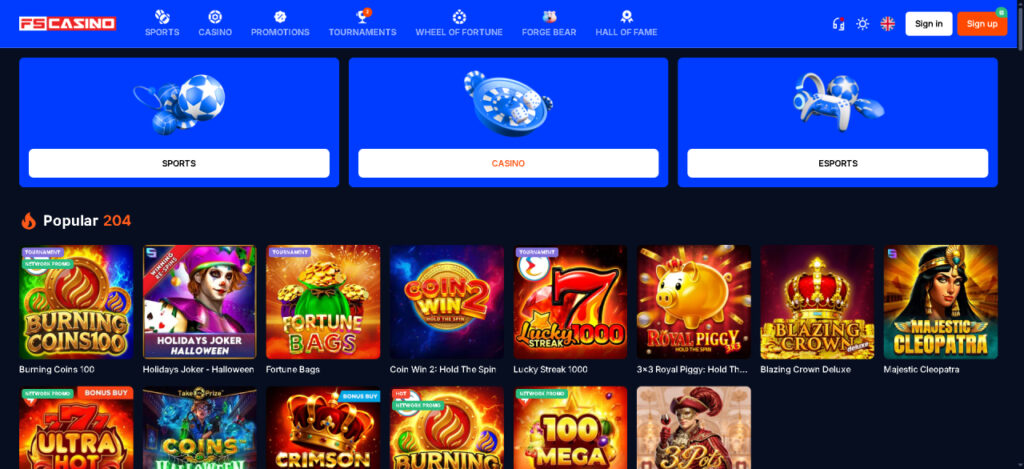 FS Casino Homepage